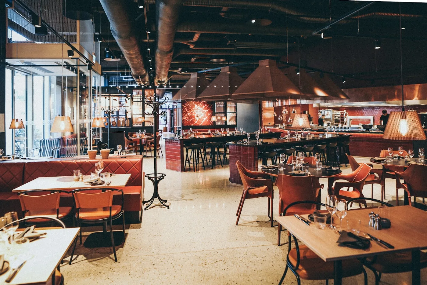 Restaurant dining room set up before evening service